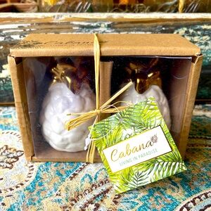 Cabana Gold Crown Pineapple Salt & Pepper shakers New in Box cream & gold